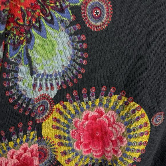 Desigual Wearable Art Open Cardigan Size Medium Gray Multi Floral Embellished - Picture 10 of 12